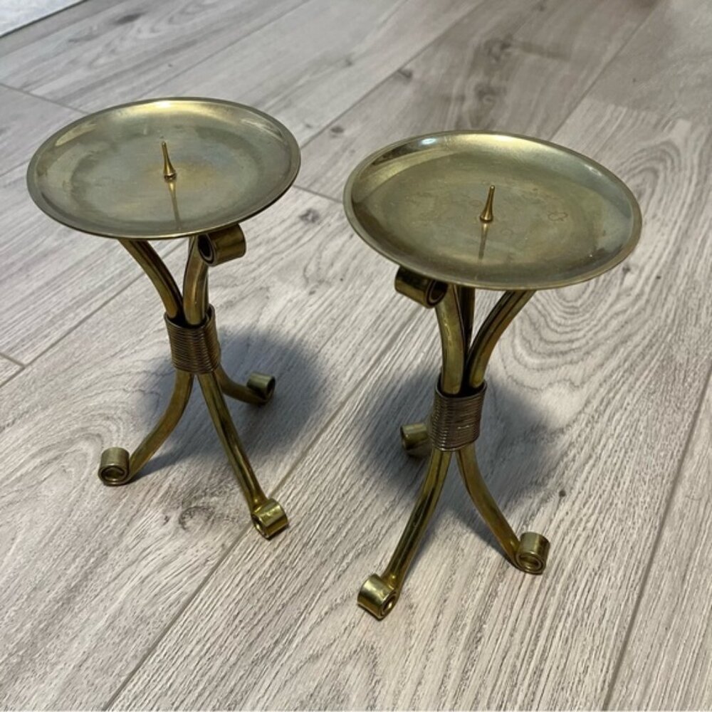 Vintage Decorative Brass Candle Holder Footed Spike Design